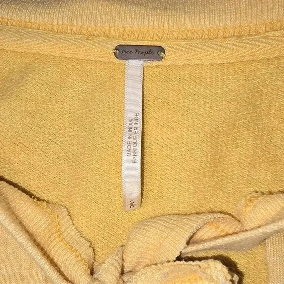 Free People Sweet Jane Yellow Sweatshirt Tie Neck Sweater Ruffle Hem Women's S - Picture 9 of 9